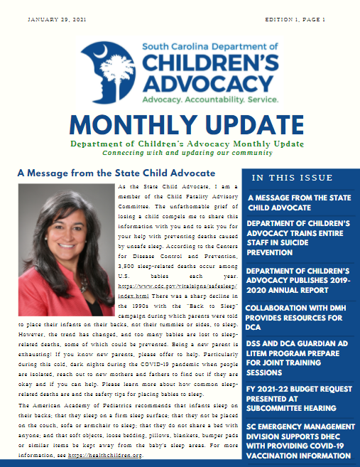 front page of the newsletter